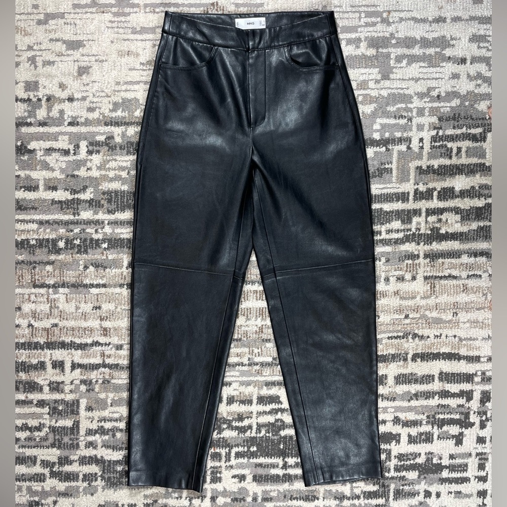 Mango Black Vegan Leather Highrise Mom Fit Faux Leather Pants Size 2 - Picture 2 of 13